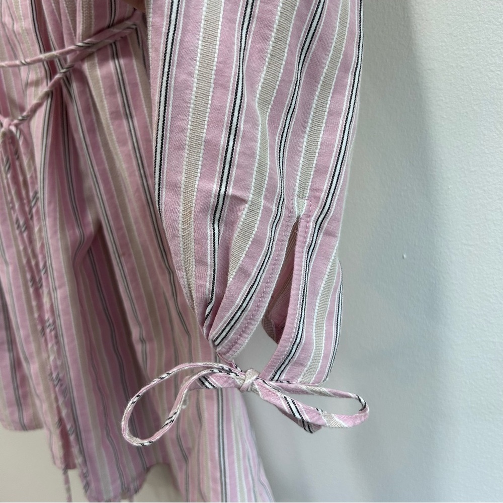 J. Crew Cotton Poplin Mini Dress Stripe Pink Tie Waist Size M/L BI634 Summer ‘22 - Picture 5 of 9